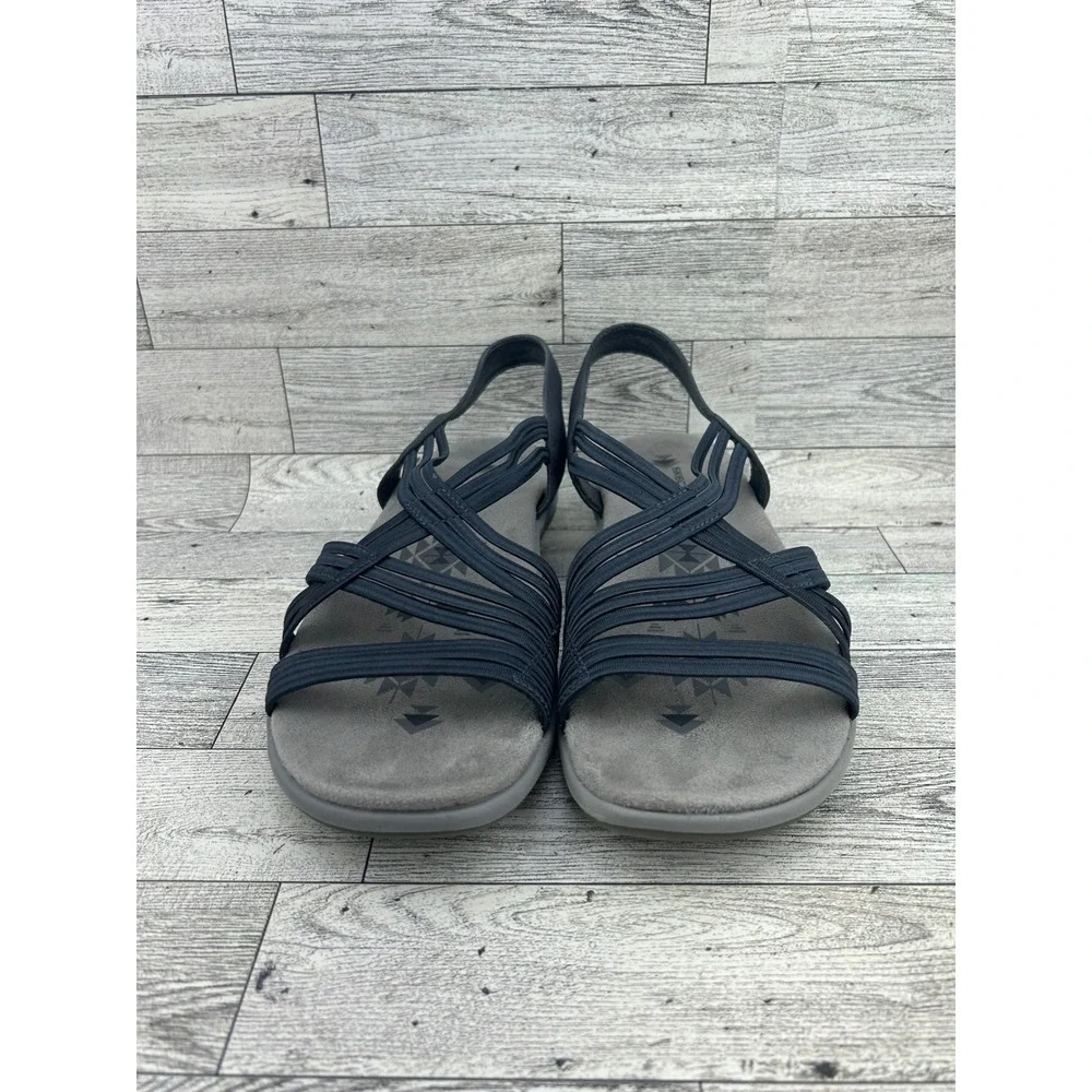 Skechers Reggae Slim Vacay Navy Blue Strappy Memory Foam Sandals Women Sz 8